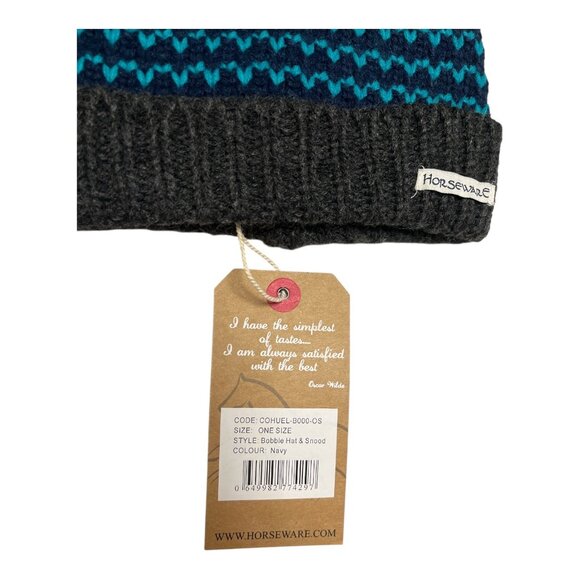 Horseware Ireland Bobble Hat & Snood Set Navy Teal Knit One Size NWT - Picture 3 of 7